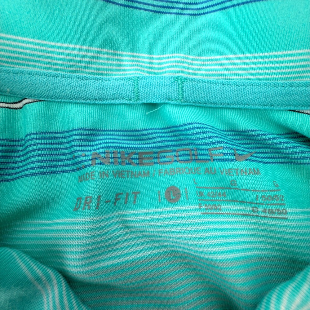 Nike Golf Glen Kernan Club Dri-FIT Polo Shirt Mens Large Teal Blue Striped Logo - Picture 5 of 6